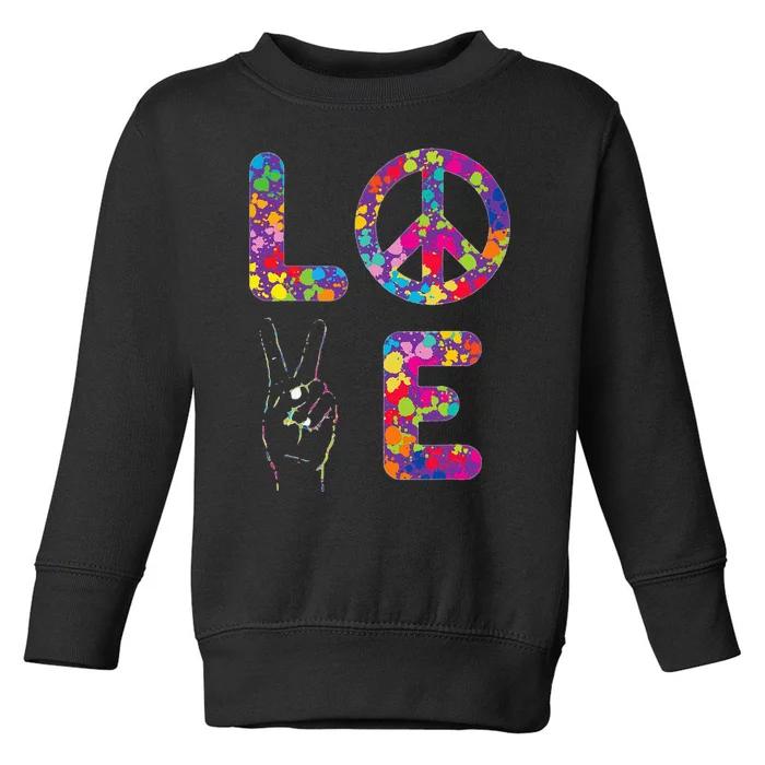 Peace Sign Love 60s 70s Tie Dye Hippie Toddler Sweatshirt