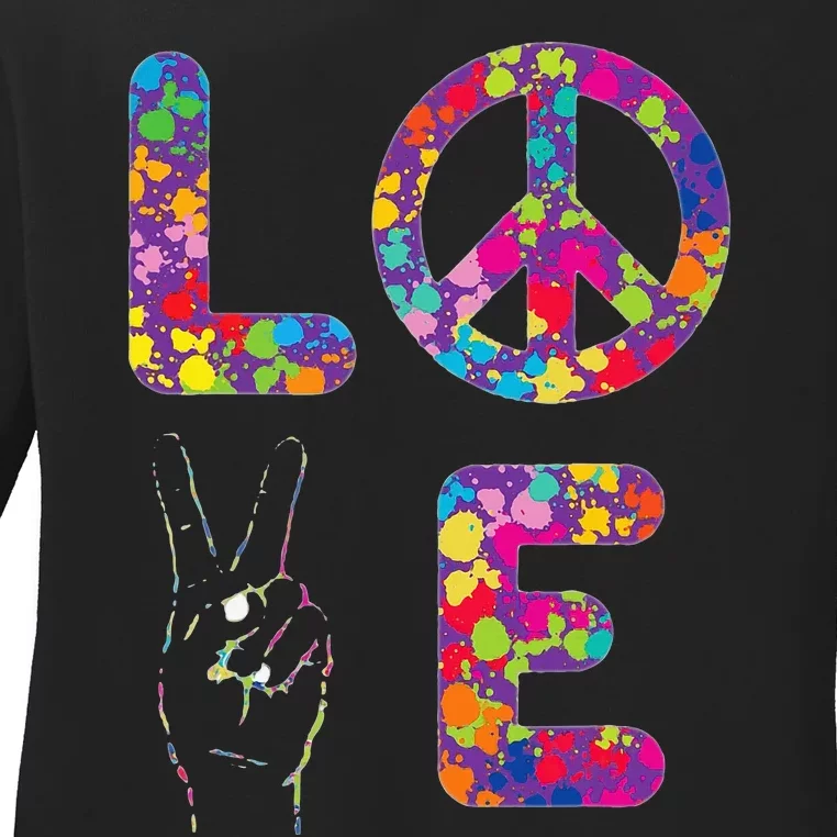 Peace Sign Love 60s 70s Tie Dye Hippie Ladies Long Sleeve Shirt