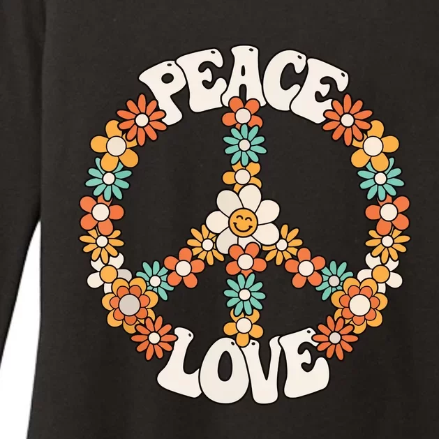 Peace Sign Love 60s 70s Costume Groovy Hippie Theme Party Womens CVC Long Sleeve Shirt