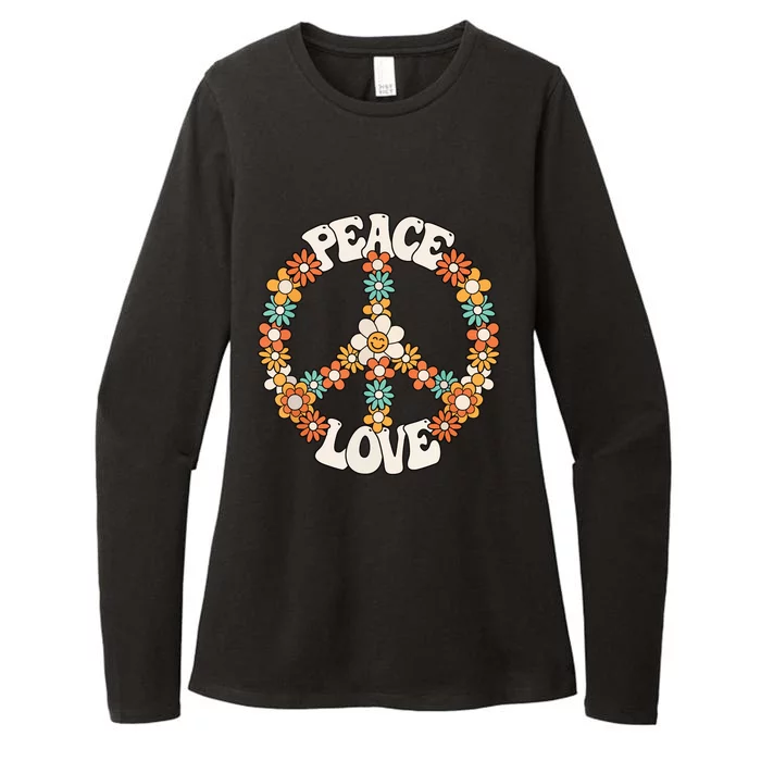 Peace Sign Love 60s 70s Costume Groovy Hippie Theme Party Womens CVC Long Sleeve Shirt