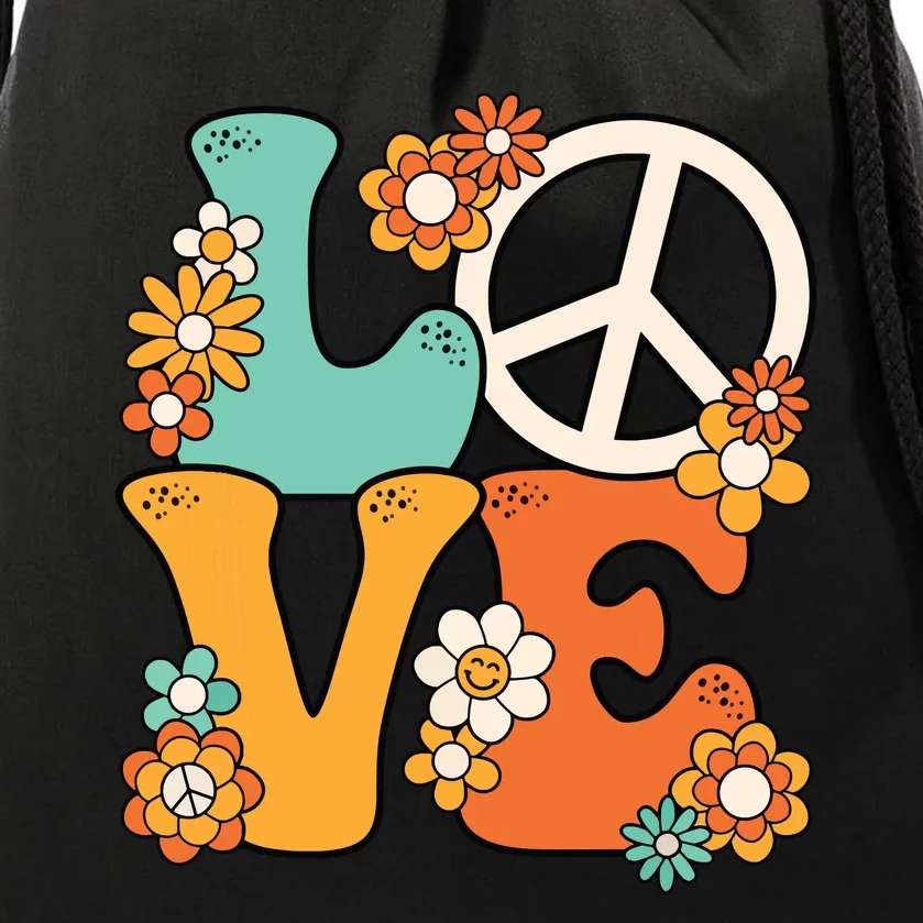 Peace Sign Love 60s 70s Costume Groovy Hippie Theme Party Drawstring Bag