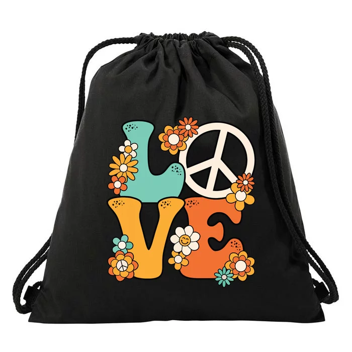 Peace Sign Love 60s 70s Costume Groovy Hippie Theme Party Drawstring Bag