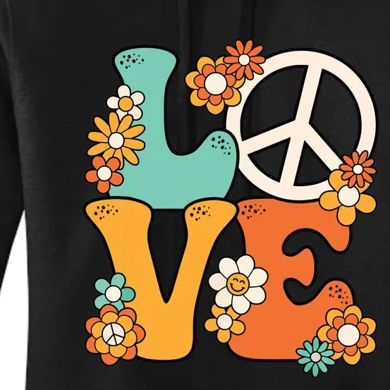 Peace Sign Love 60s 70s Costume Groovy Hippie Theme Party Women's Pullover Hoodie