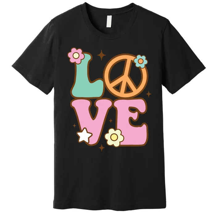 Peace Sign Love 60s 70s Costume Groovy Hippie Theme Party Premium T-Shirt