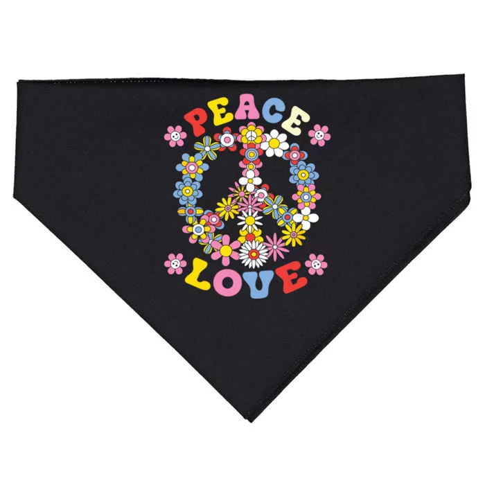 Peace Sign Love 60s 70s Hippie Costume Flowers USA-Made Doggie Bandana