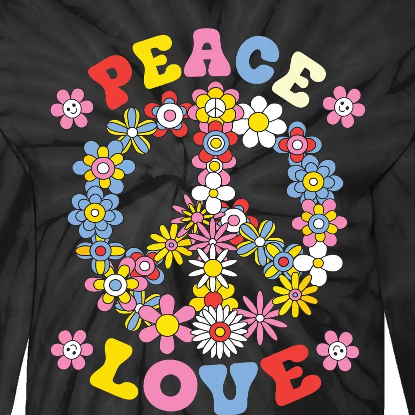 Peace Sign Love 60s 70s Hippie Costume Flowers Tie-Dye Long Sleeve Shirt