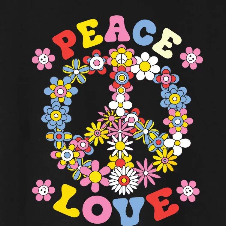 Peace Sign Love 60s 70s Hippie Costume Flowers Women's Crop Top Tee