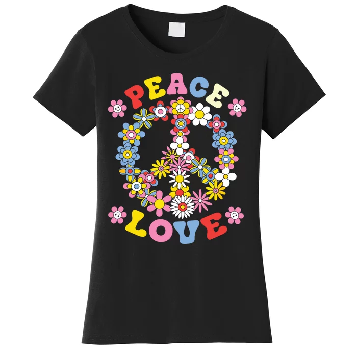 Peace Sign Love 60s 70s Hippie Costume Flowers Women's T-Shirt