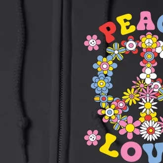 Peace Sign Love 60s 70s Hippie Costume Flowers Full Zip Hoodie