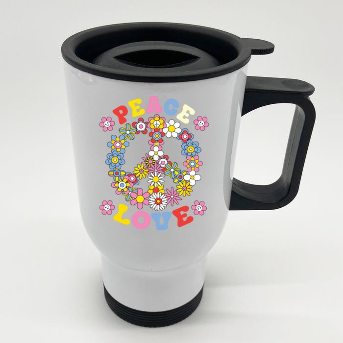 Peace Sign Love 60s 70s Hippie Costume Flowers Front & Back Stainless Steel Travel Mug