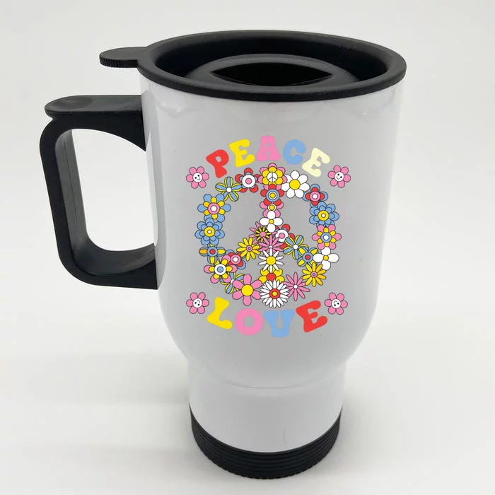 Peace Sign Love 60s 70s Hippie Costume Flowers Front & Back Stainless Steel Travel Mug