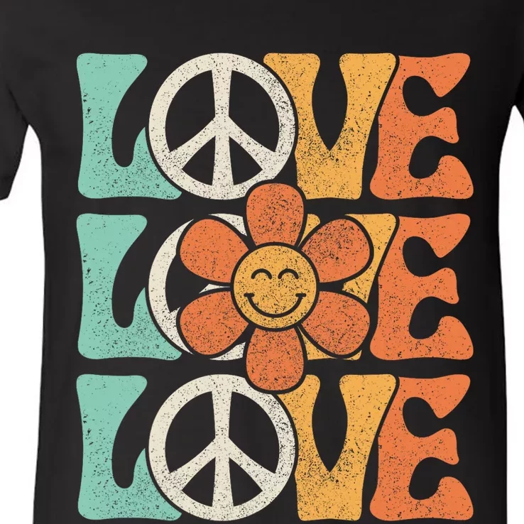 Peace Sign Love 60s 70s Costume 70 Theme Party Groovy Hippie V-Neck T-Shirt