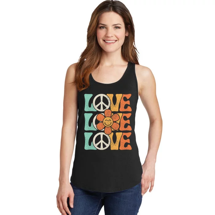 Peace Sign Love 60s 70s Costume 70 Theme Party Groovy Hippie Ladies Essential Tank