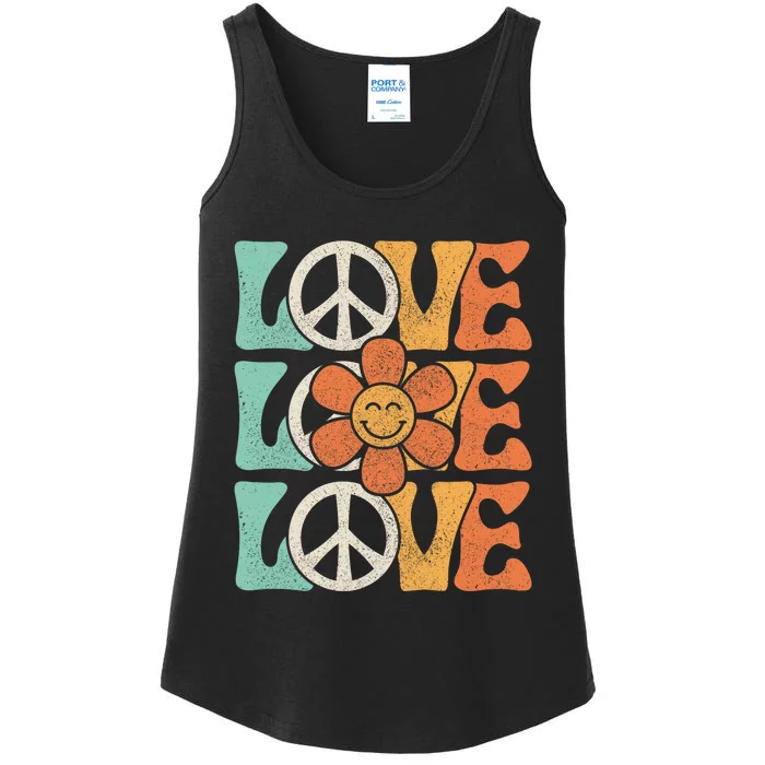 Peace Sign Love 60s 70s Costume 70 Theme Party Groovy Hippie Ladies Essential Tank