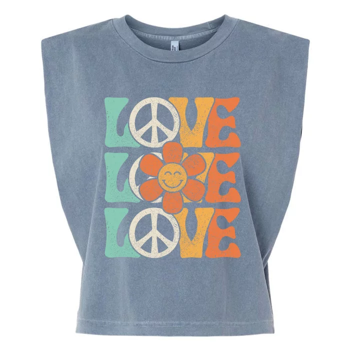 Peace Sign Love 60s 70s Costume 70 Theme Party Groovy Hippie Garment-Dyed Women's Muscle Tee