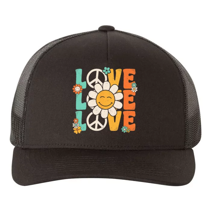 Peace Sign Love 60s 70s 80s Costume Groovy Theme Party Yupoong Adult 5-Panel Trucker Hat