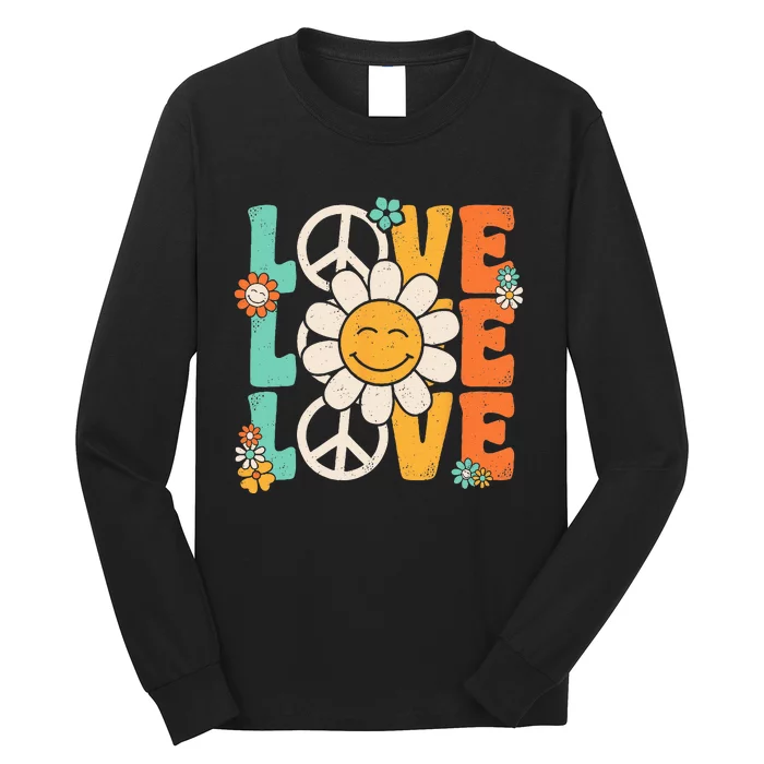 Peace Sign Love 60s 70s 80s Costume Groovy Theme Party Long Sleeve Shirt