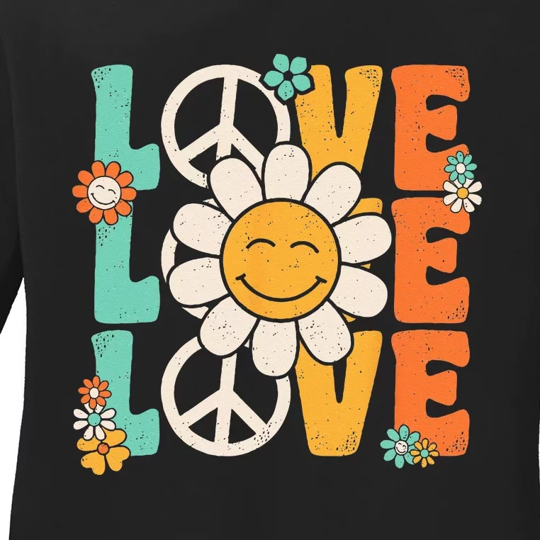 Peace Sign Love 60s 70s 80s Costume Groovy Theme Party Ladies Long Sleeve Shirt