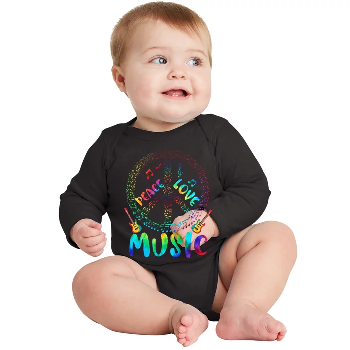 Peace Sign Love Music 60s 70s Tie Die Hippie Costume Baby Long Sleeve Bodysuit