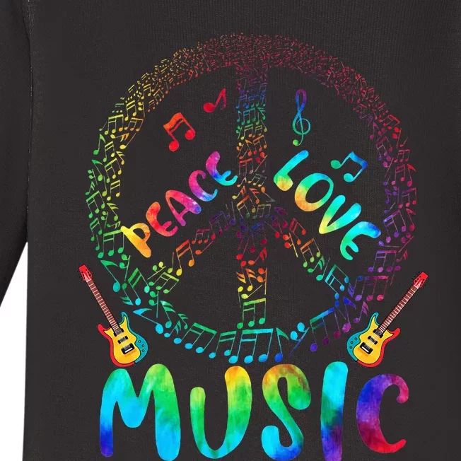 Peace Sign Love Music 60s 70s Tie Die Hippie Costume Baby Long Sleeve Bodysuit