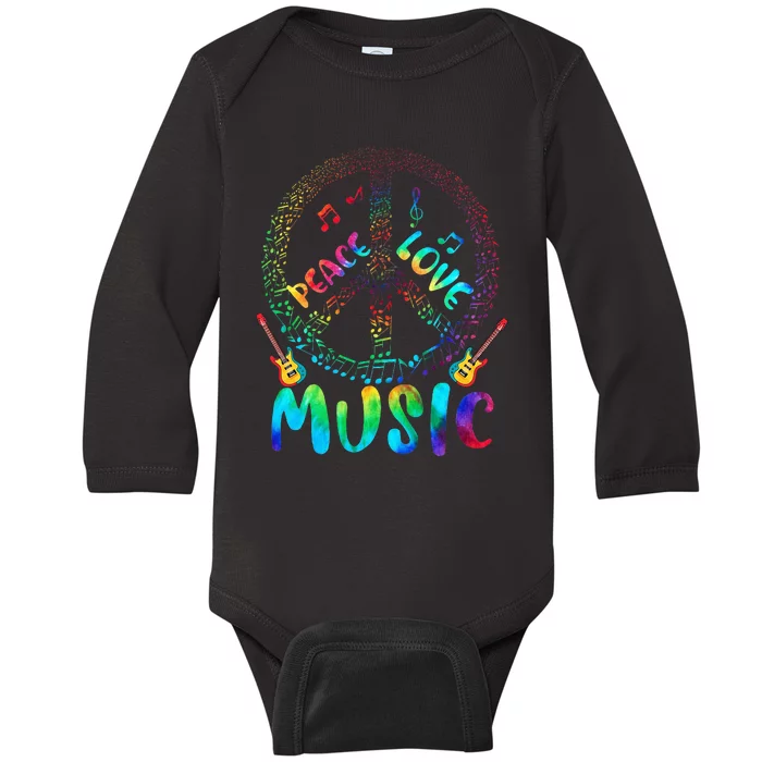 Peace Sign Love Music 60s 70s Tie Die Hippie Costume Baby Long Sleeve Bodysuit