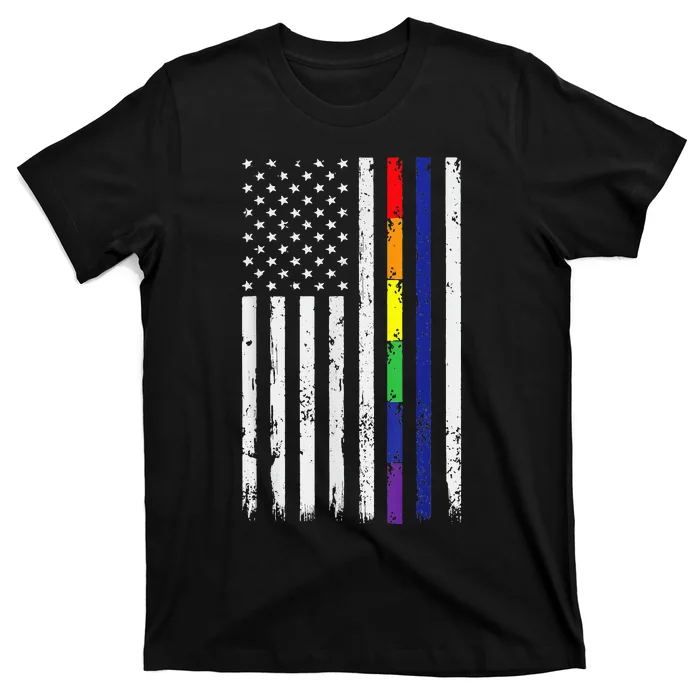 Police Support Lgbt G.A.Y Pride Thin Red Line Rainbow Flag T-Shirt