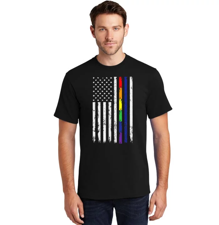 Police Support Lgbt G.A.Y Pride Thin Red Line Rainbow Flag Tall T-Shirt