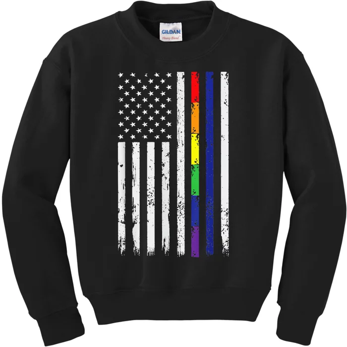 Police Support Lgbt G.A.Y Pride Thin Red Line Rainbow Flag Kids Sweatshirt