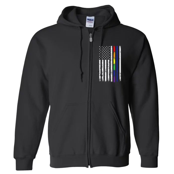 Police Support Lgbt G.A.Y Pride Thin Red Line Rainbow Flag Full Zip Hoodie