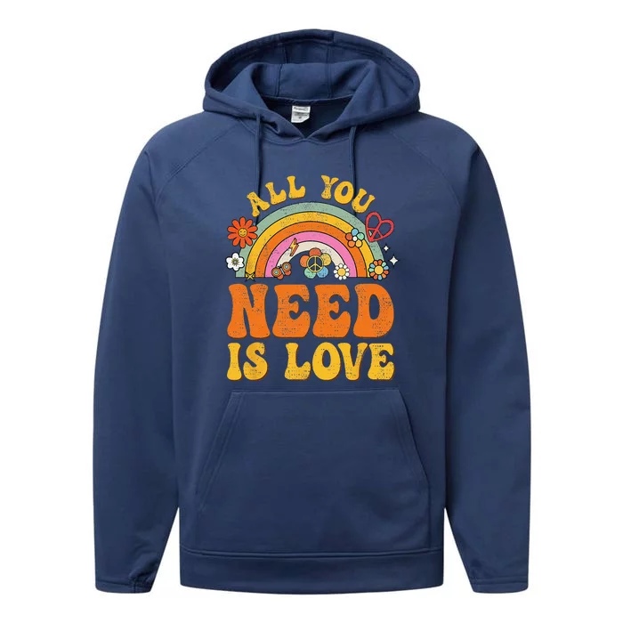 PEACE SIGN LOVE 60s 70 Hippie Groovy Vibes Halloween Costume Performance Fleece Hoodie