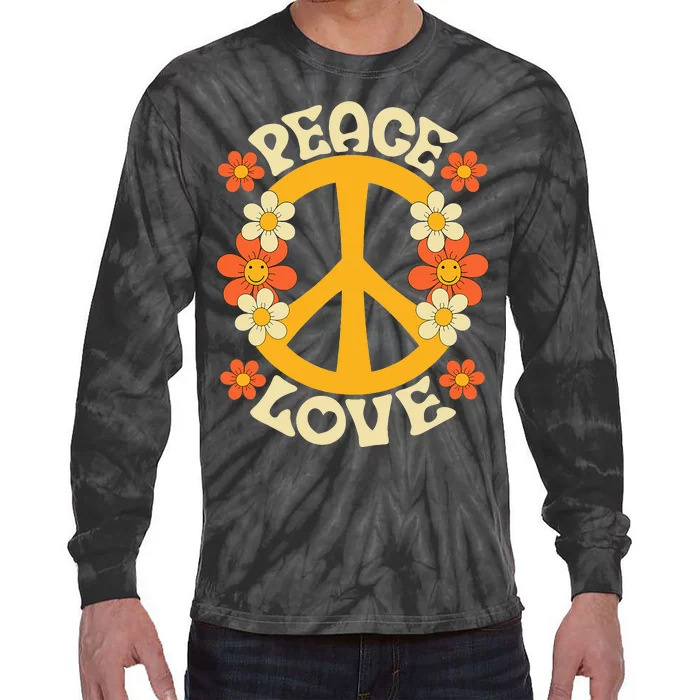 Peace Sign Love 60s 70s Costume 70 Theme Party Groovy Hippie Tie-Dye Long Sleeve Shirt