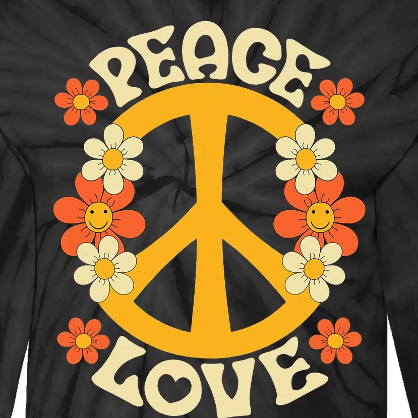 Peace Sign Love 60s 70s Costume 70 Theme Party Groovy Hippie Tie-Dye Long Sleeve Shirt