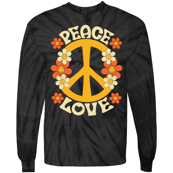 Peace Sign Love 60s 70s Costume 70 Theme Party Groovy Hippie Tie-Dye Long Sleeve Shirt