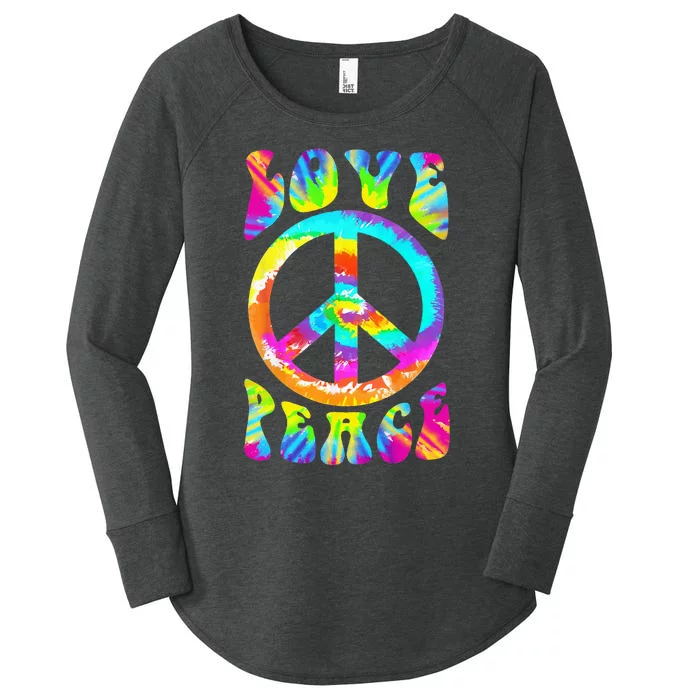 PEACE SIGN LOVE 60s 70s Tie Dye Hippie Costume Women's Perfect Tri Tunic Long Sleeve Shirt