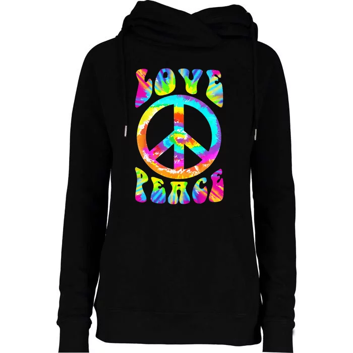 PEACE SIGN LOVE 60s 70s Tie Dye Hippie Costume Womens Funnel Neck Pullover Hood