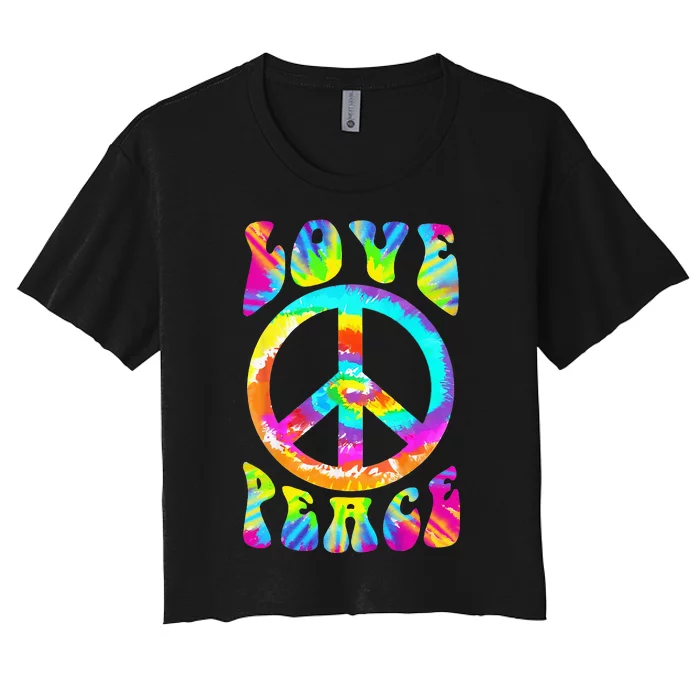 PEACE SIGN LOVE 60s 70s Tie Dye Hippie Costume Women's Crop Top Tee