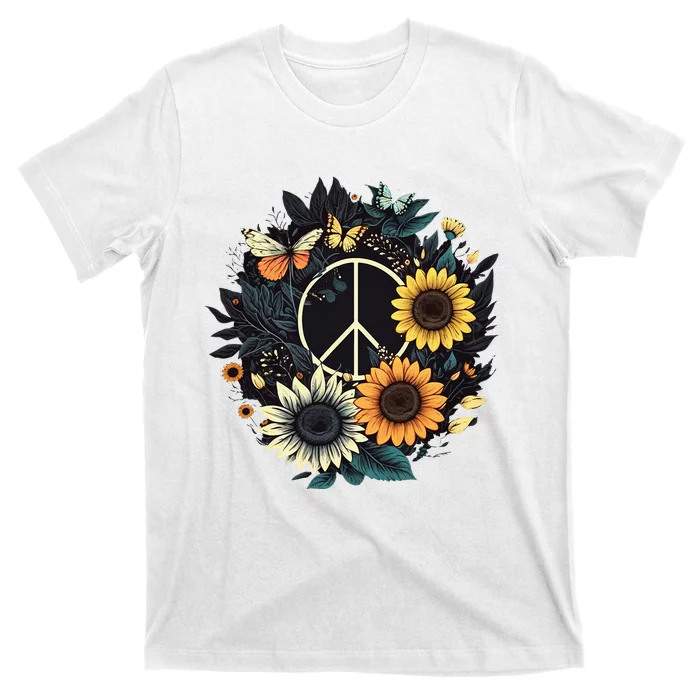 Peace Sign Love Sunflower On 60s 70s Sunflower Hippie T-Shirt