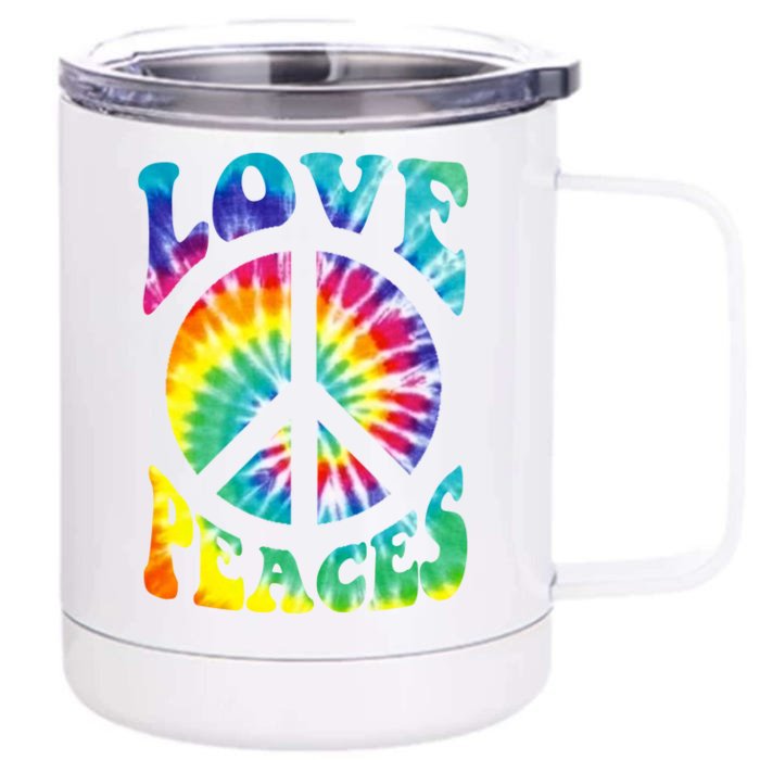 Peace Sign Love 60S 70S Tie Dye Hippie Costume Front & Back 12oz Stainless Steel Tumbler Cup