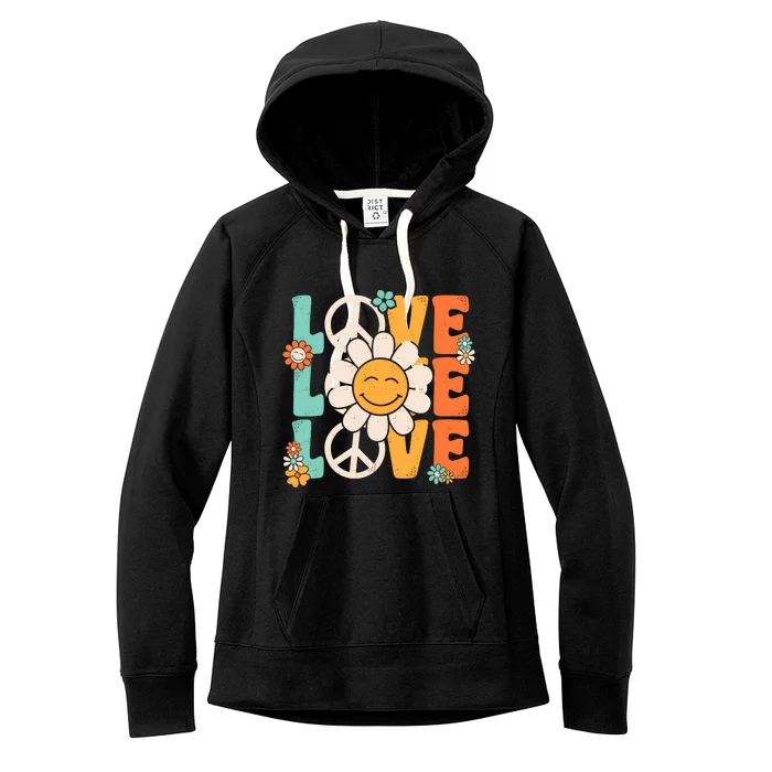 Peace Sign Love 60s 70s 80s Costume Groovy Theme Party Women's Fleece Hoodie