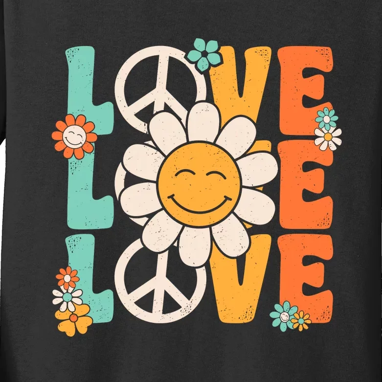 Peace Sign Love 60s 70s 80s Costume Groovy Theme Party Kids Long Sleeve Shirt