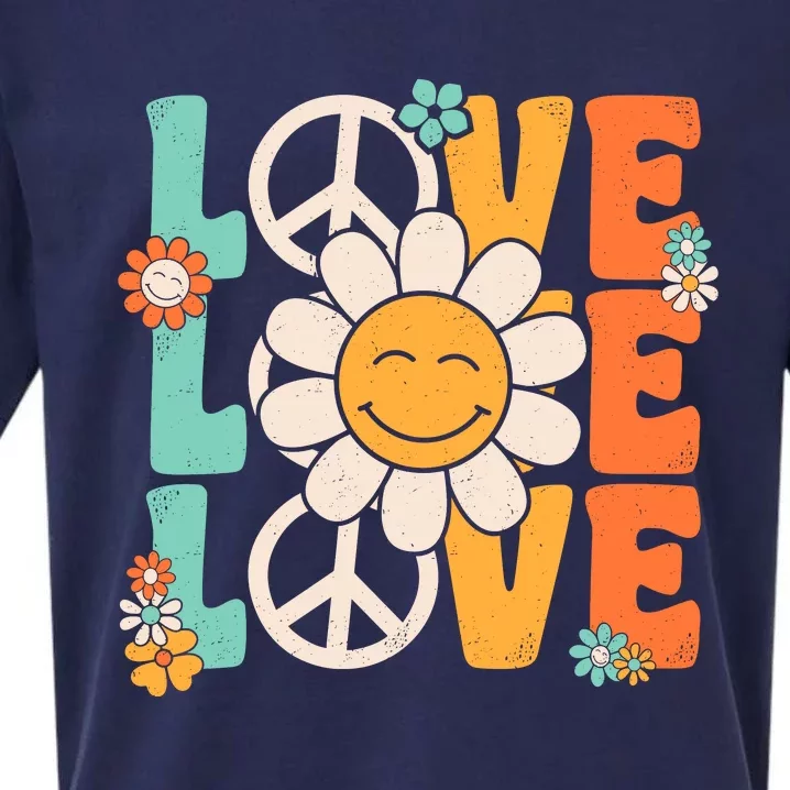 Peace Sign Love 60s 70s 80s Costume Groovy Theme Party Sueded Cloud Jersey T-Shirt