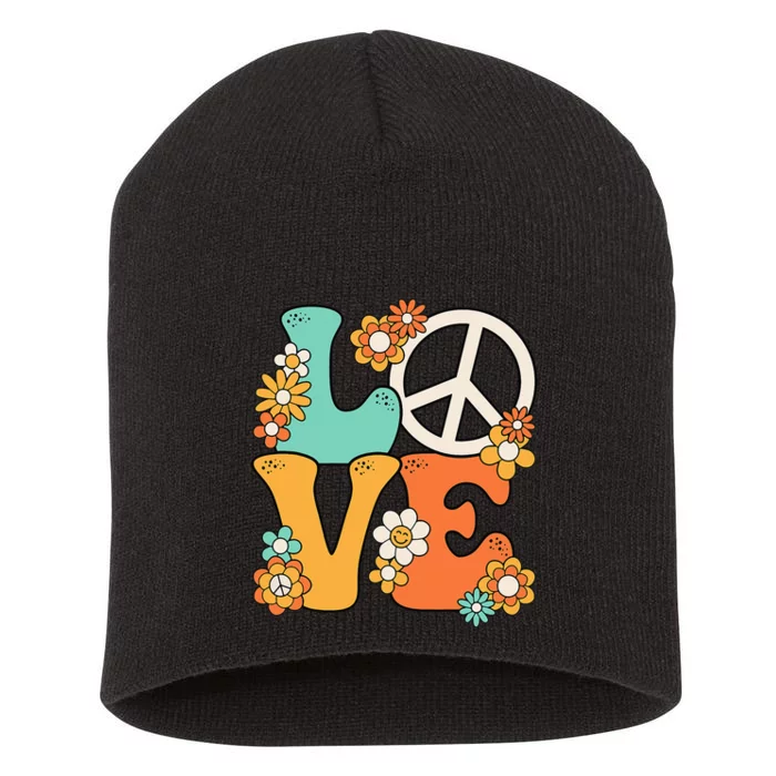 Peace Sign Love 60s 70s Groovy Hippie Theme Party Short Acrylic Beanie