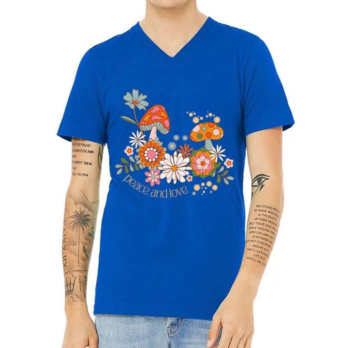 Peace Sign Love 60s 70s Flower Hippie Costume V-Neck T-Shirt