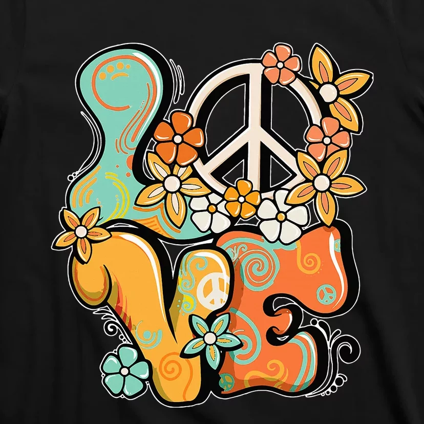 Peace Sign Love 60s 70s Costume Groovy Hippie Theme Party T-Shirt