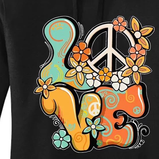 Peace Sign Love 60s 70s Costume Groovy Hippie Theme Party Women's Pullover Hoodie