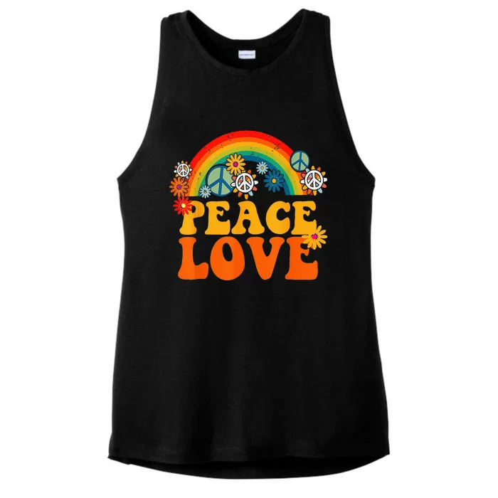 PEACE SIGN LOVE 60s 70s Tie Dye Hippie Halloween Costume Ladies Tri-Blend Wicking Tank