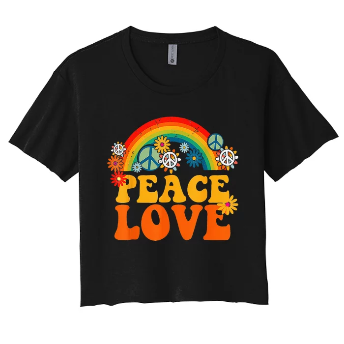 PEACE SIGN LOVE 60s 70s Tie Dye Hippie Halloween Costume Women's Crop Top Tee