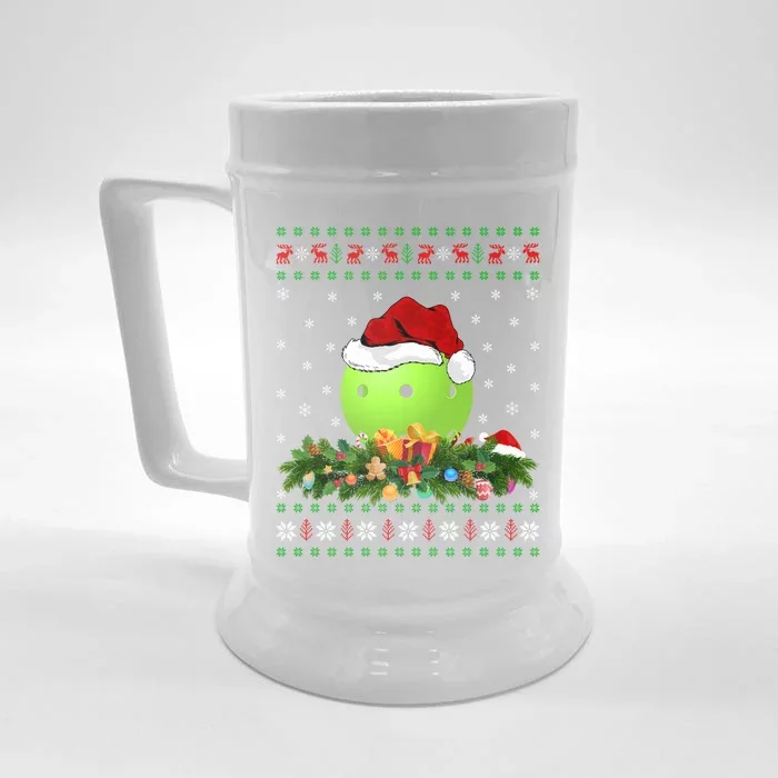 Pickleball Sports Lover Xmas Santa Ugly Pickleball Christmas Meaningful Gift Front & Back Beer Stein