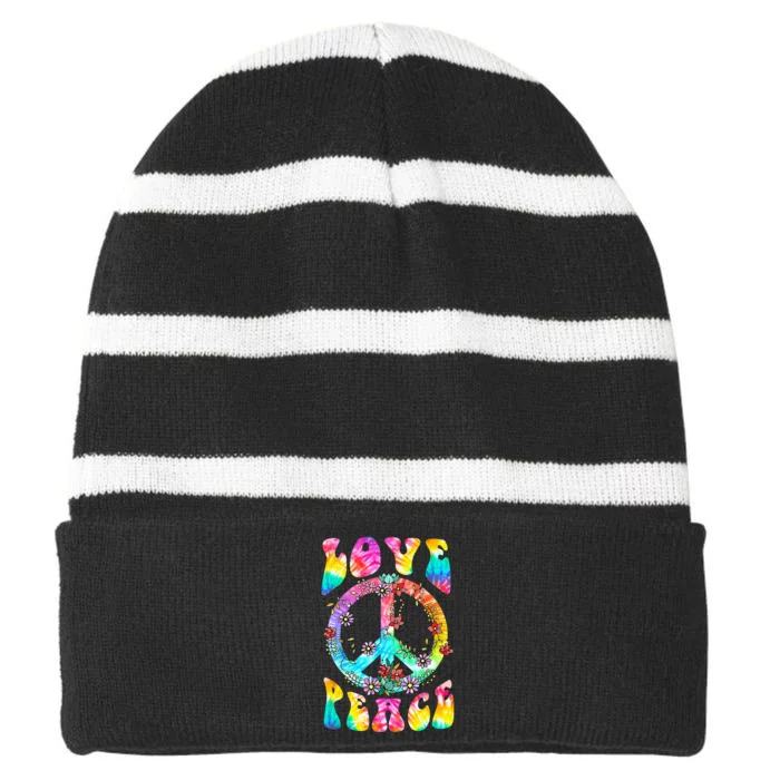 PEACE SIGN LOVE 60s 70s Tie Dye Hippie Costume Striped Beanie with Solid Band