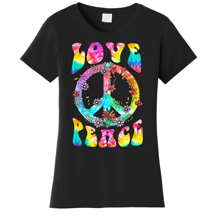 PEACE SIGN LOVE 60s 70s Tie Dye Hippie Costume Women's T-Shirt